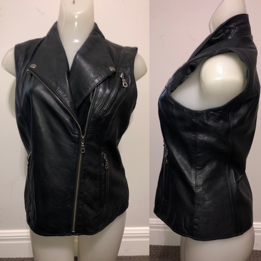 Ladies Black Leather Motorcycle Vest M